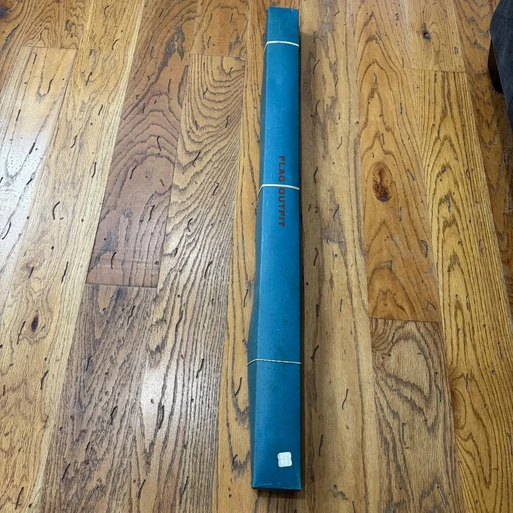Vintage 50 Star American Flag w/ Original Box Blue Wood Pole Montgomery Ward 3x5